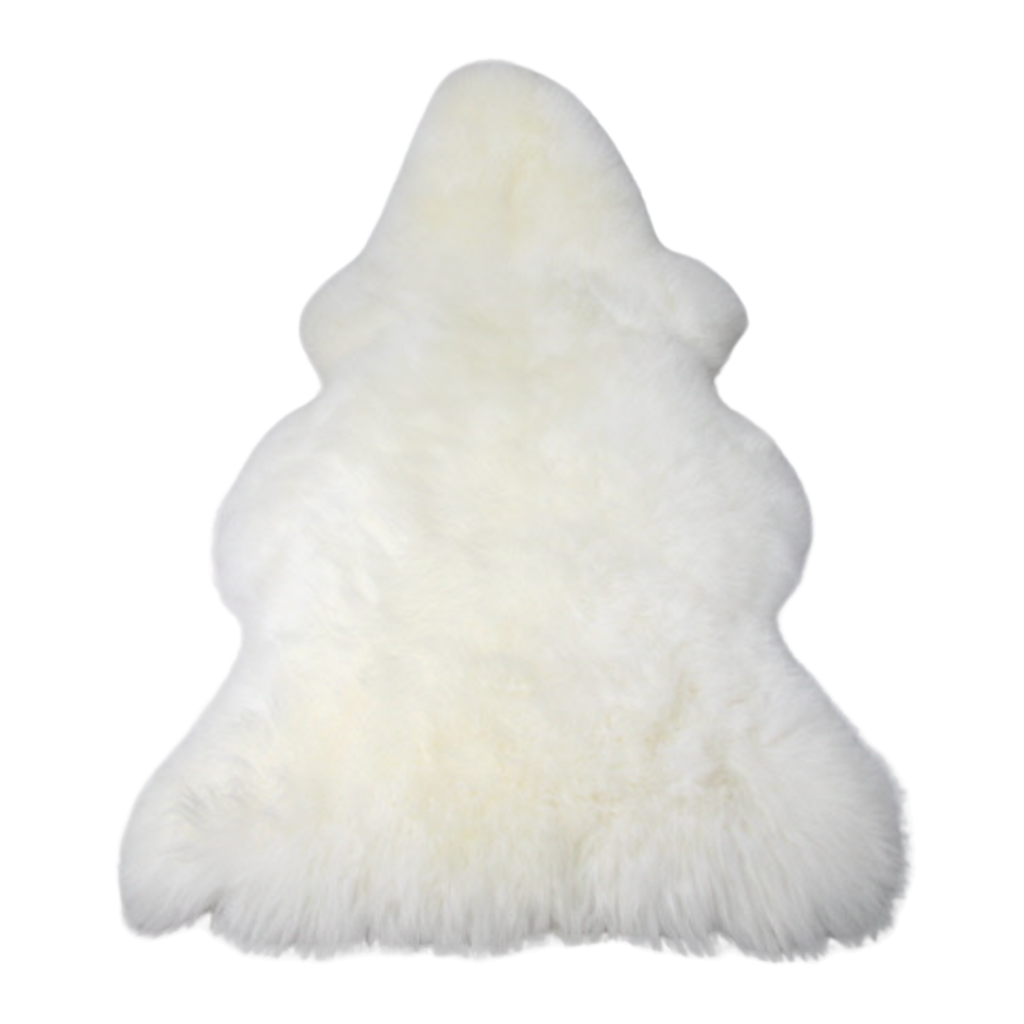 White Australian sheepskin wool decorative sheepskin rug on a white background