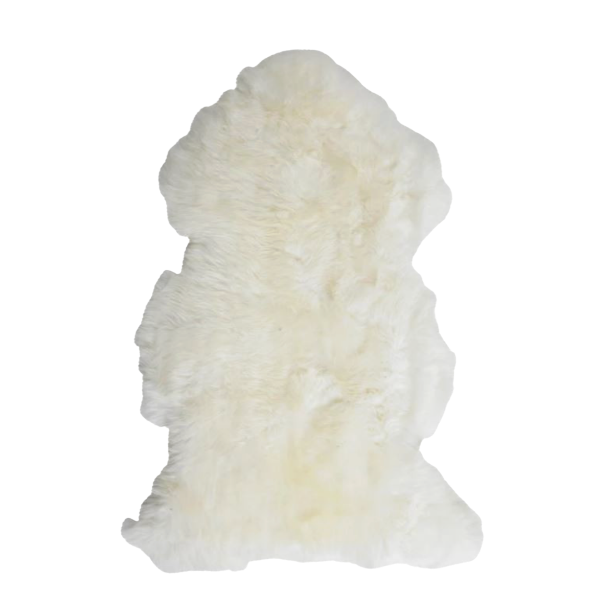 White Australian sheepskin wool floor rug on a white background
