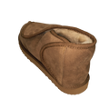 Brown suede velcro slipper with easy access for medical or disability, Australian sheepskin, wool lining on a white background