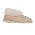 Beige slipper with white Australian sheepskin, wool fur lining on a white background
