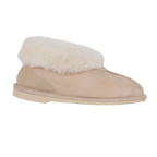 Beige slipper with white Australian sheepskin, wool fur lining on a white background