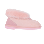 Pink slipper boot with fuzzy wool, Australian sheepskin texture on a white background