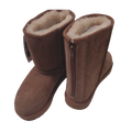 Pair of brown rear zip suede boots with Australian sheepskin, wool lining fur with easy access for medical or disabled on a white background